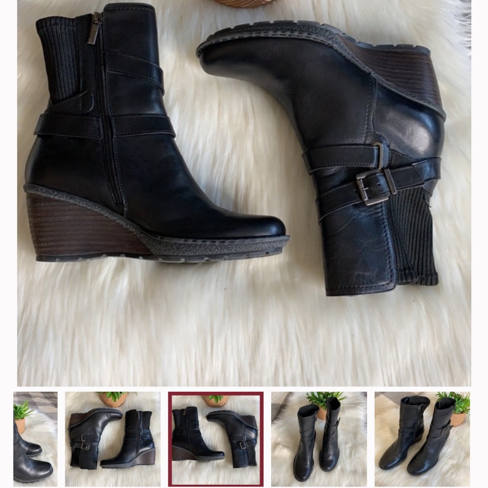 aquatalia •leather wedge boots with knit & buckle